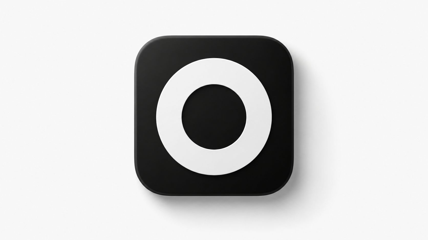 Ein minimalistisches schwarzes App-Symbol mit einem weißen Kreis in der Mitte vor einem hellen Hintergrund.