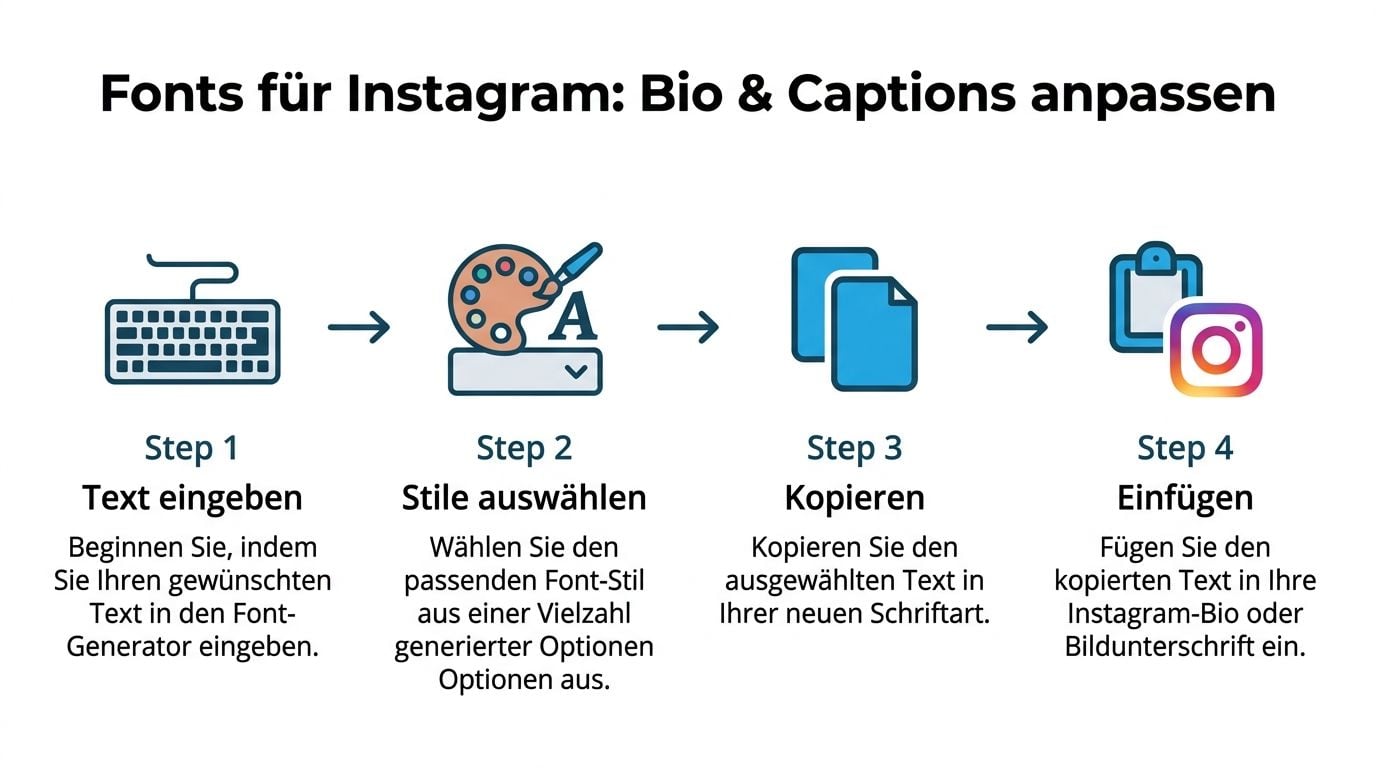 Eine Schritt-für-Schritt-Anleitung zur Verwendung von Schriftart-Generatoren für Instagram-Biografien und Bildunterschriften in vier einfachen Phasen.