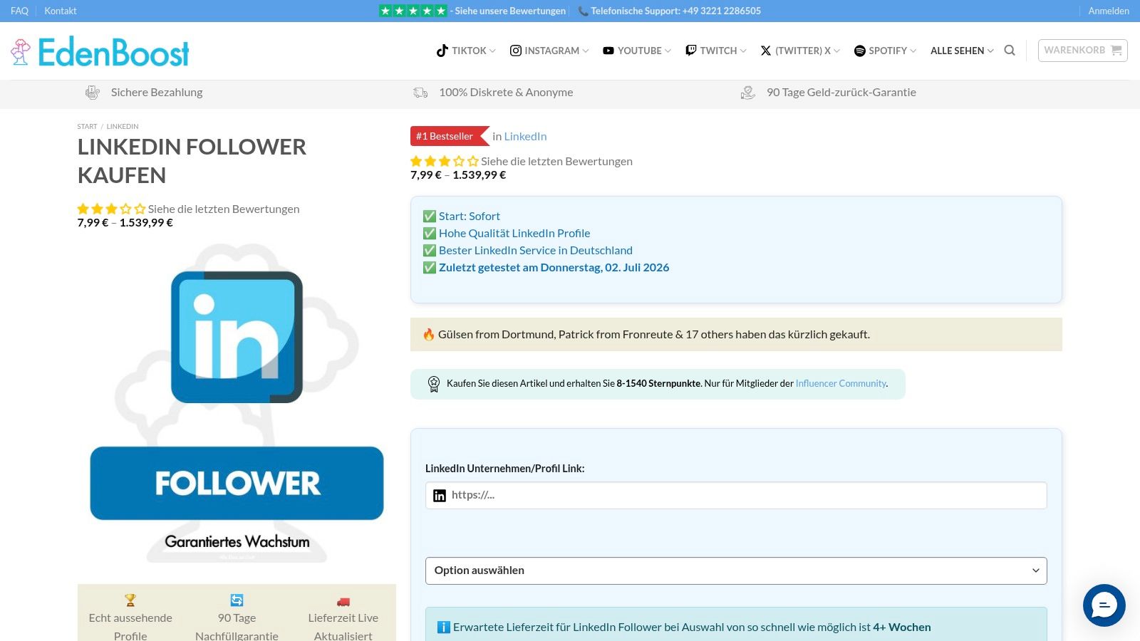 Screenshot from https://edenboost.de/linkedin-follower-kaufen/