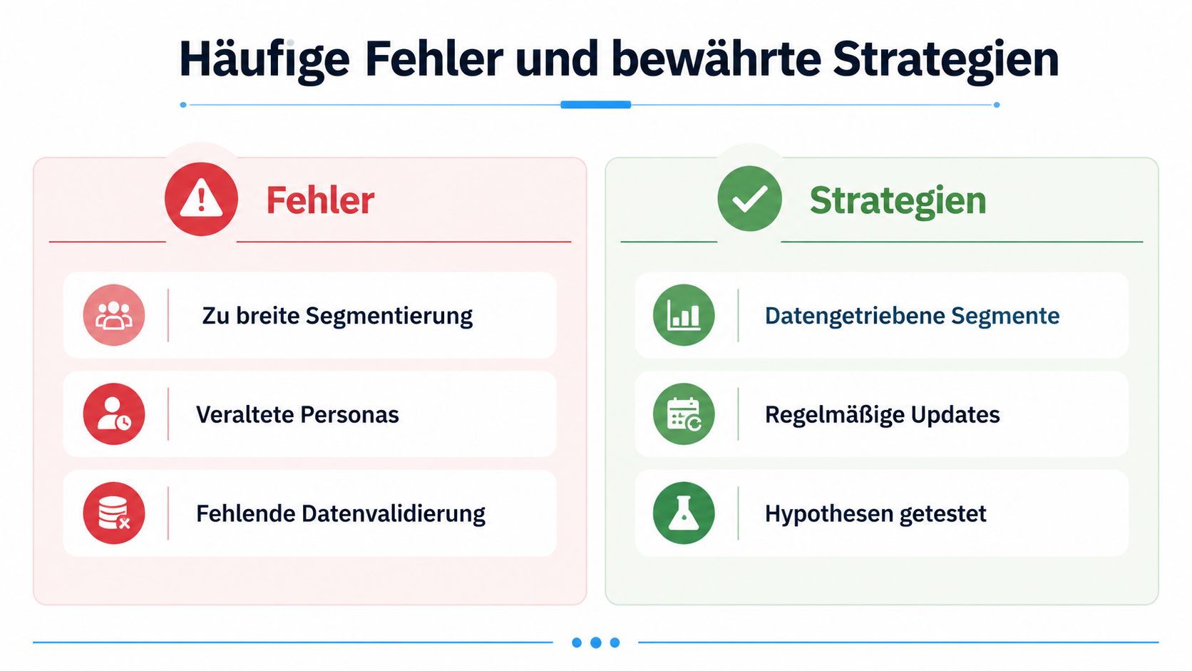 Infografik zeigt häufige Fehler bei der Zielgruppendefinition im Vergleich zu bewährten Strategien für erfolgreiches Marketing.